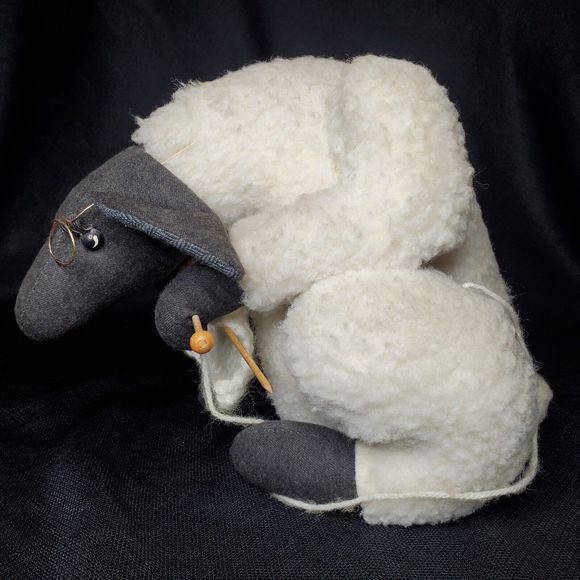Plush Knitting Granny Sheep Stuffed Animal Black White Knit Needle Sewing 14” - Picture 6 of 16